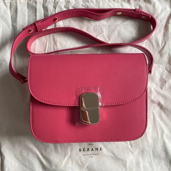 Sézane Fuchsia Leather Crossbody Bag - Picture 1 of 2
